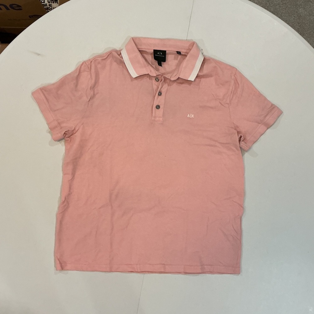 Armani Exchange Polo Shirt XL Pink Cotton Pique Short Sleeve Designer Hamptons